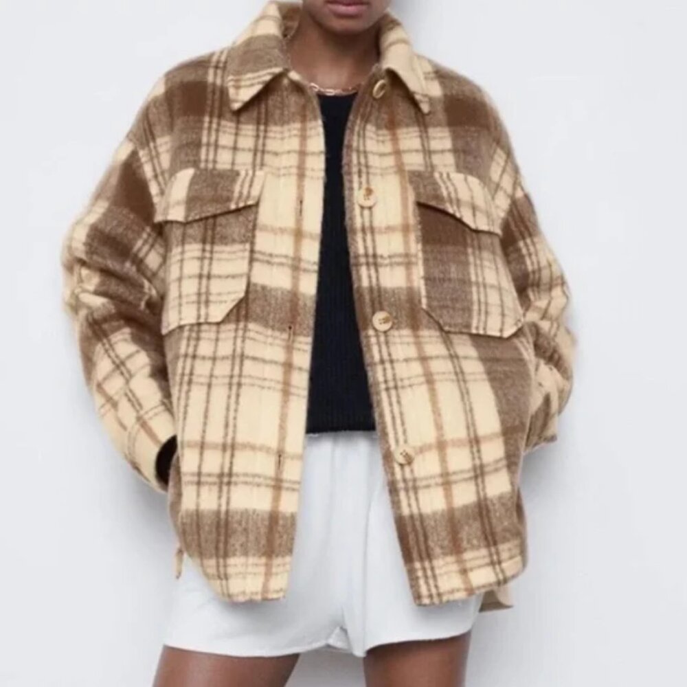 Zara Tan Plaid Jacket Medium